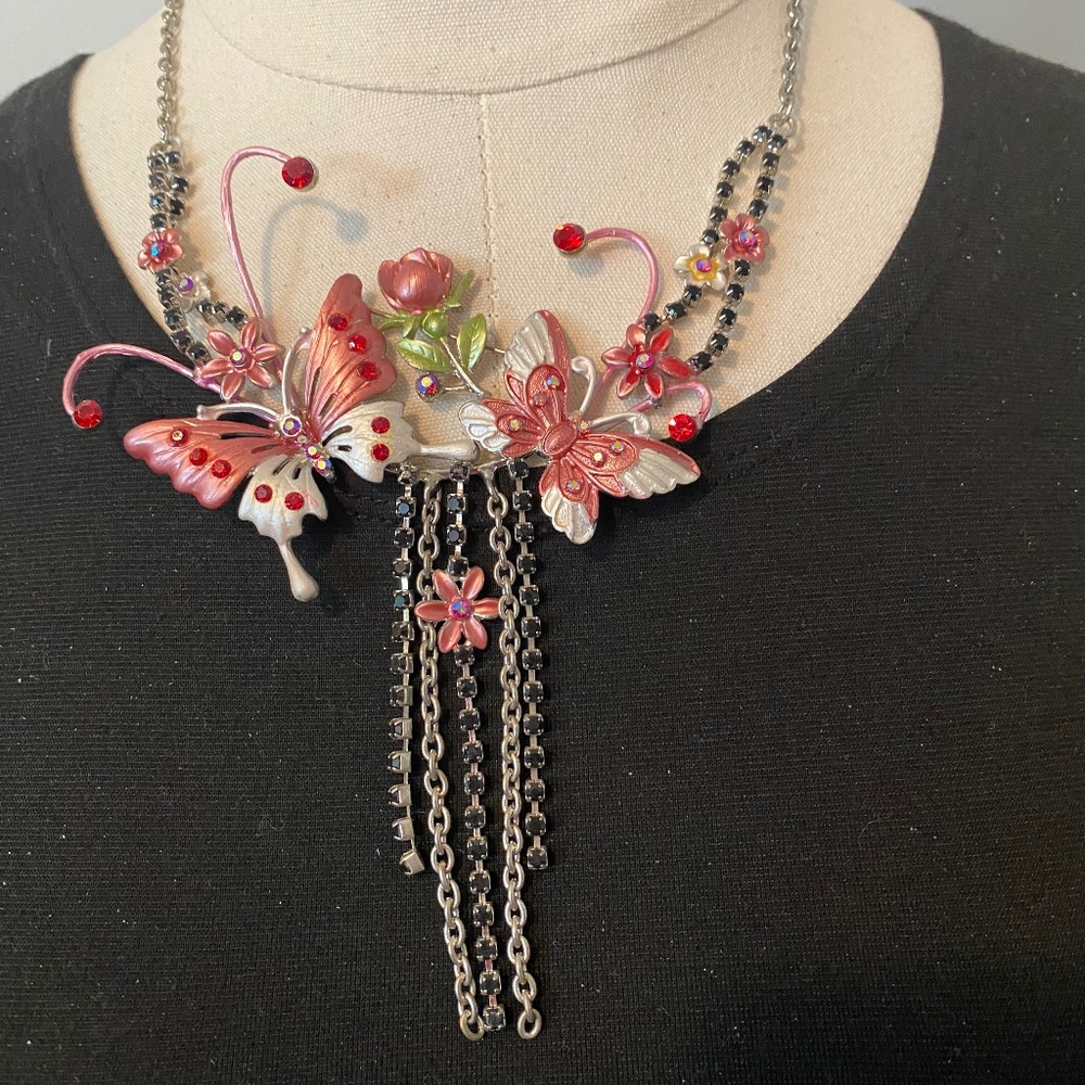 Butterflies And Flowers Necklace
